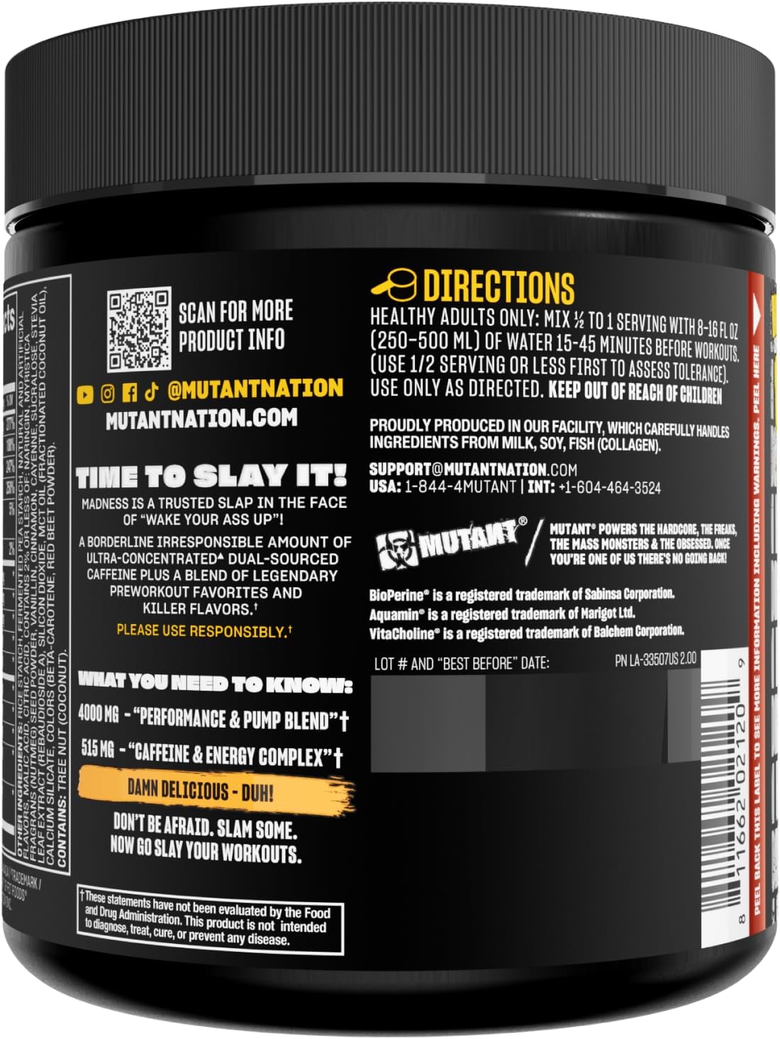 Mutant Madness Pre-Workout Powder Supplement 30 Serving Pineapple Flavor Pump and Performance Blend with L-Citrulline, Beta-Alanine, Taurine, L-Tyrosine