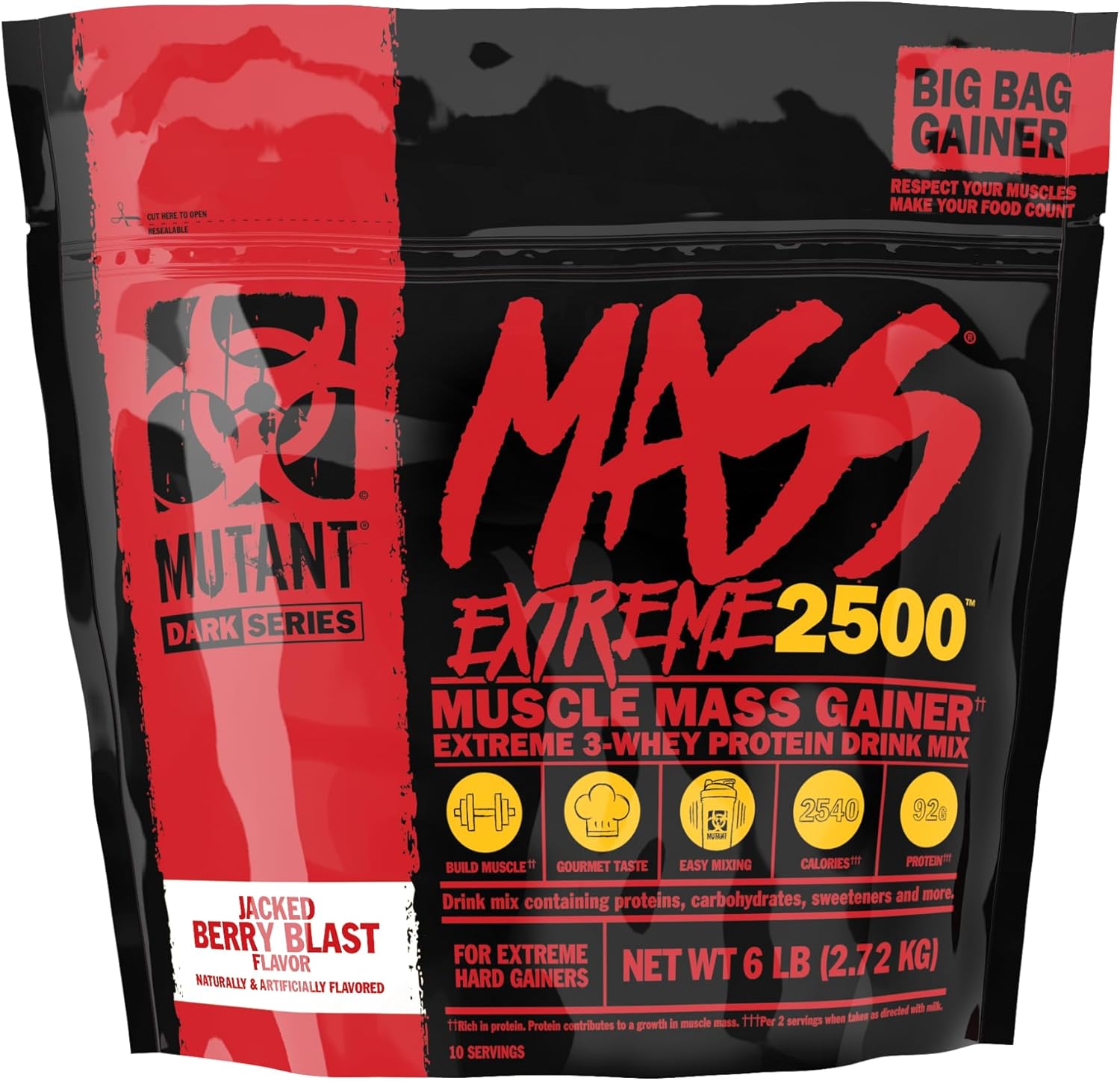 Mutant Mass Extreme Gainer Whey Protein Powder for Muscle Growth, High-Calorie Clean Nutrition (Jacked Berry Blast, 6 lbs)