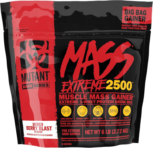 Mutant Mass Extreme Gainer Whey Protein Powder for Muscle Growth, High-Calorie Clean Nutrition (Jacked Berry Blast, 6 lbs)