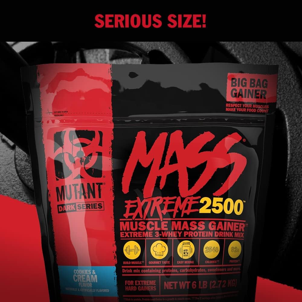 Mutant Mass Extreme Gainer Whey Protein Powder for Muscle Growth, High-Calorie Clean Nutrition (Jacked Berry Blast, 6 lbs)