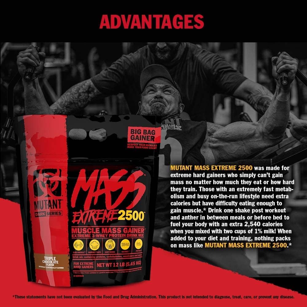 Mutant Mass Extreme Gainer Whey Protein Powder for Muscle Growth, High-Calorie Clean Nutrition (Jacked Berry Blast, 6 lbs)