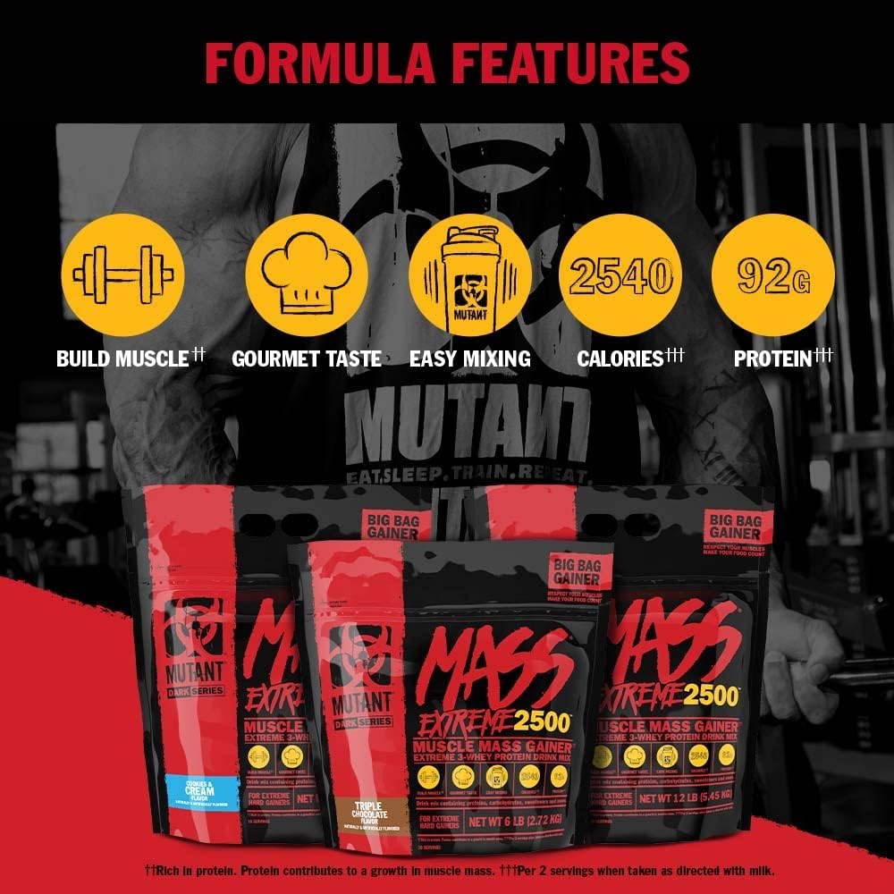 Mutant Mass Extreme Gainer Whey Protein Powder for Muscle Growth, High-Calorie Clean Nutrition (Jacked Berry Blast, 6 lbs)