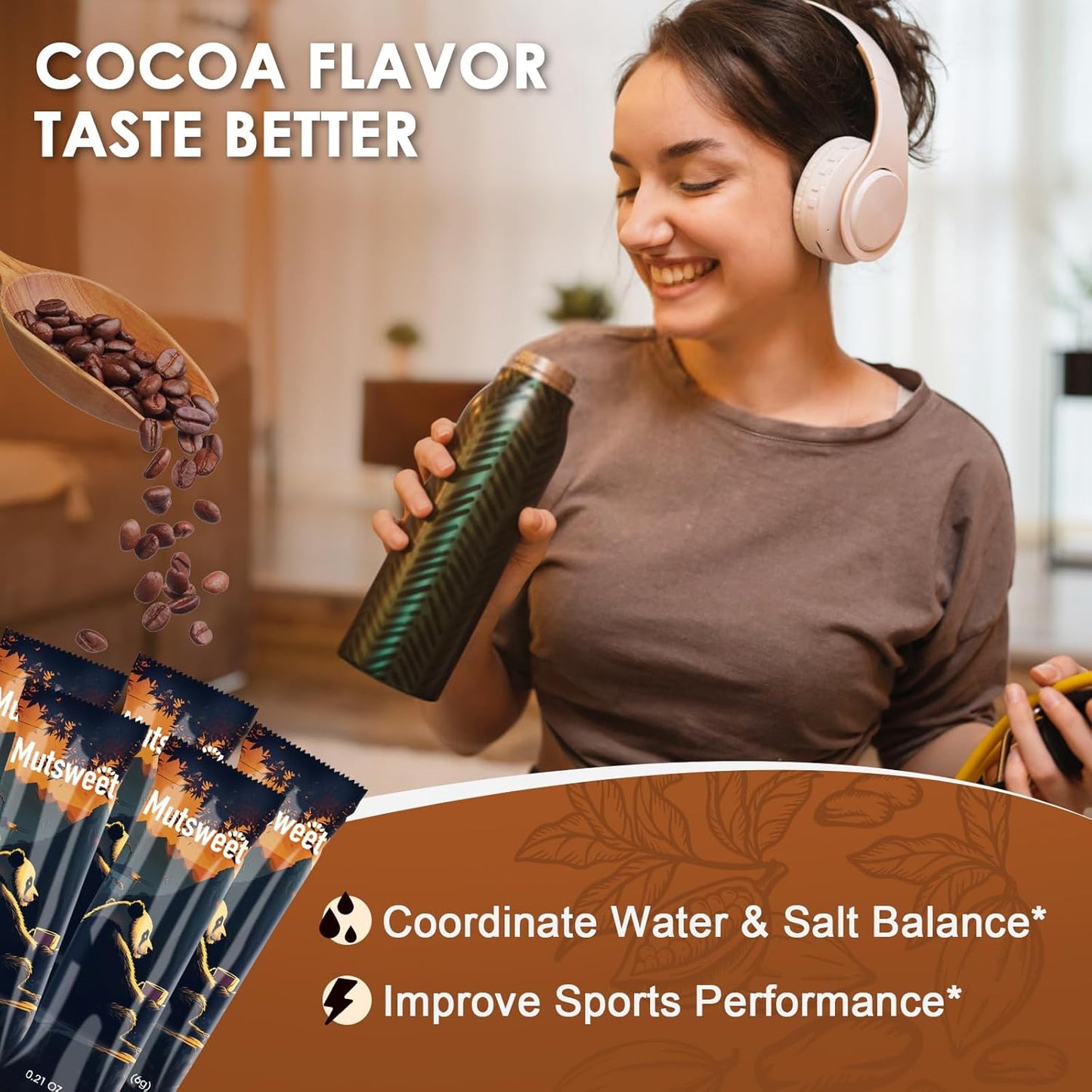 Mutsweet Cocoa Electrolytes Powder Packets - Vegan & Non-GMO Electrolyte Drink Mix with 4 Electrolytes - Sugar-Free - 15 Sticks
