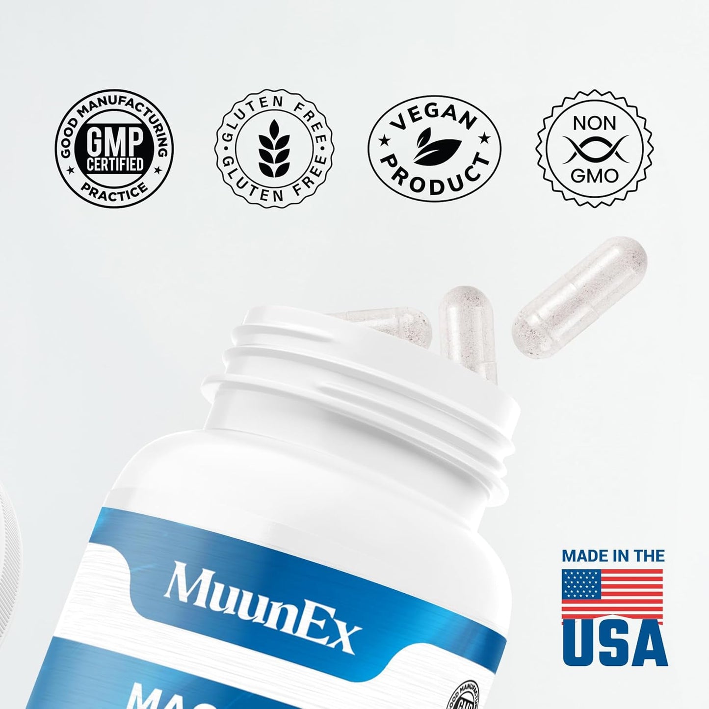 MuunEx Magnesium Glycinate 2,500mg Supplement for Muscle, Nerve, Bone, and Heart Support - Gluten Free, Non GMO - 90 Vegan Capsules