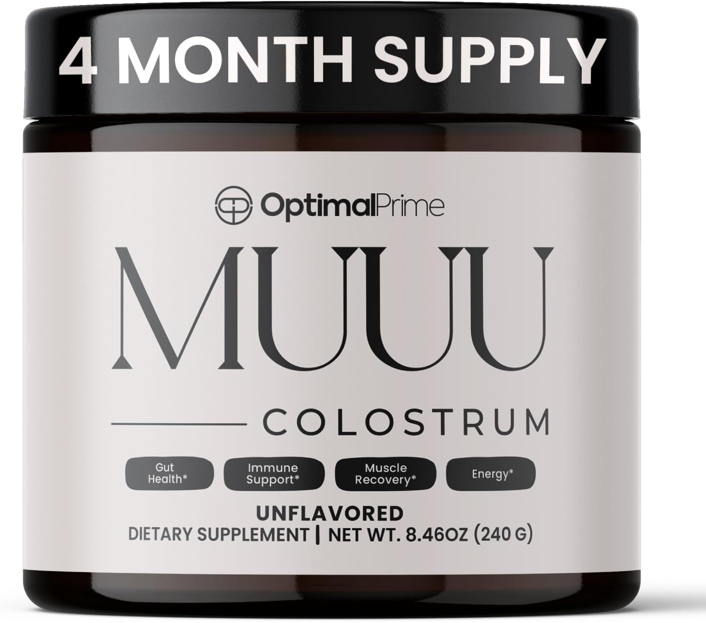 MUUU Bovine Colostrum Supplement Powder for Gut Health, Immune Support, Hair, Skin, Nails - Unflavored, 120 Servings