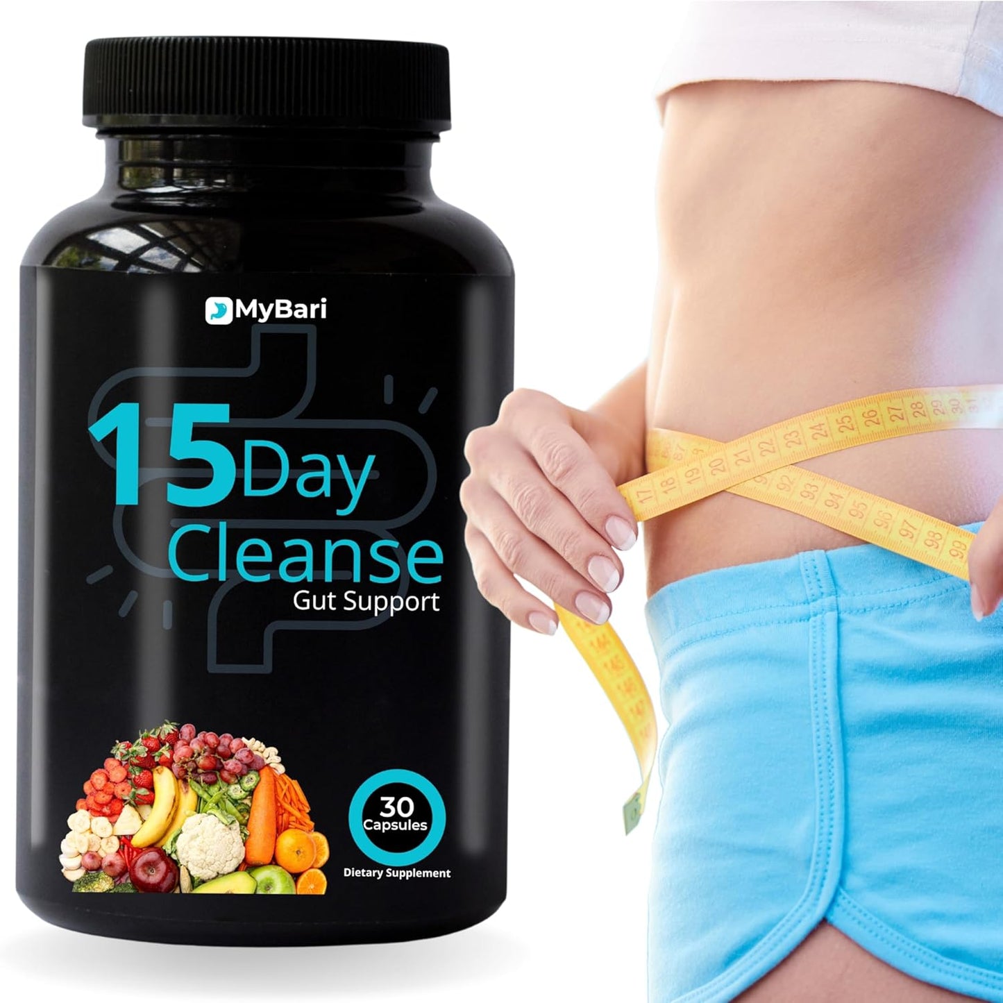 Mybari 15 Day Cleanse for Gut and Colon Support - Advanced Detox for Men & Women - Non-GMO - 30 Capsules
