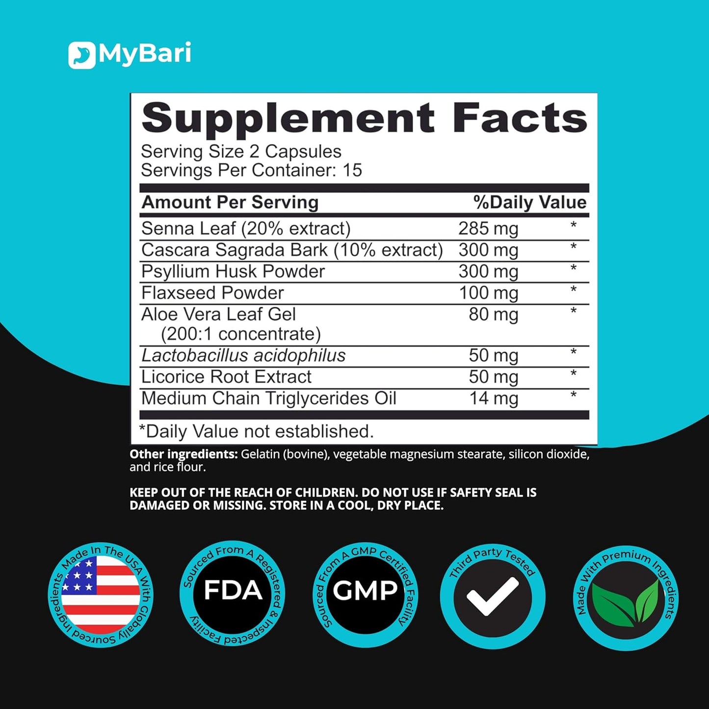 Mybari 15 Day Cleanse for Gut and Colon Support - Advanced Detox for Men & Women - Non-GMO - 30 Capsules