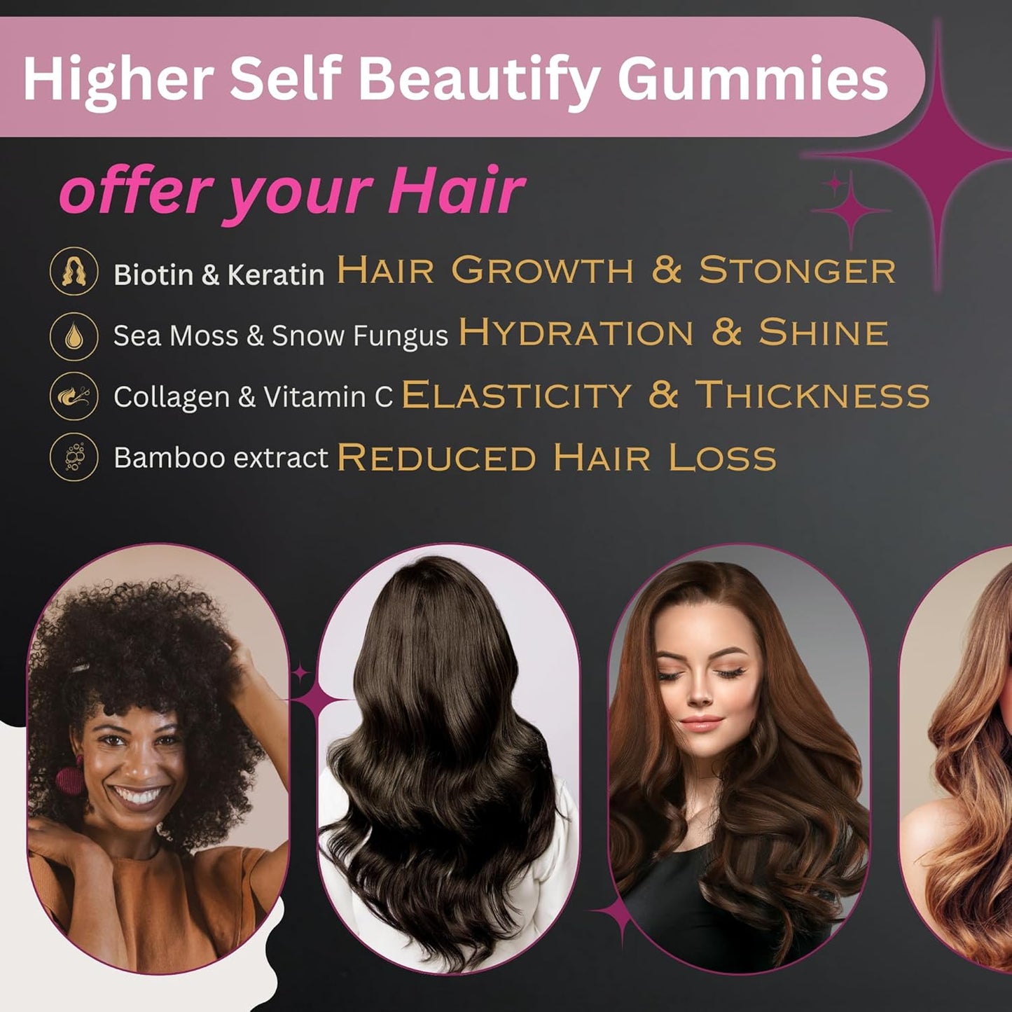 MYCOJOY Higher SELF™ Beautify Gummies with Sea Moss, Biotin, Snow Fungus, Aloe Vera for Hair, Skin, Nails - 60 Vegan Rose Flavor Gummies