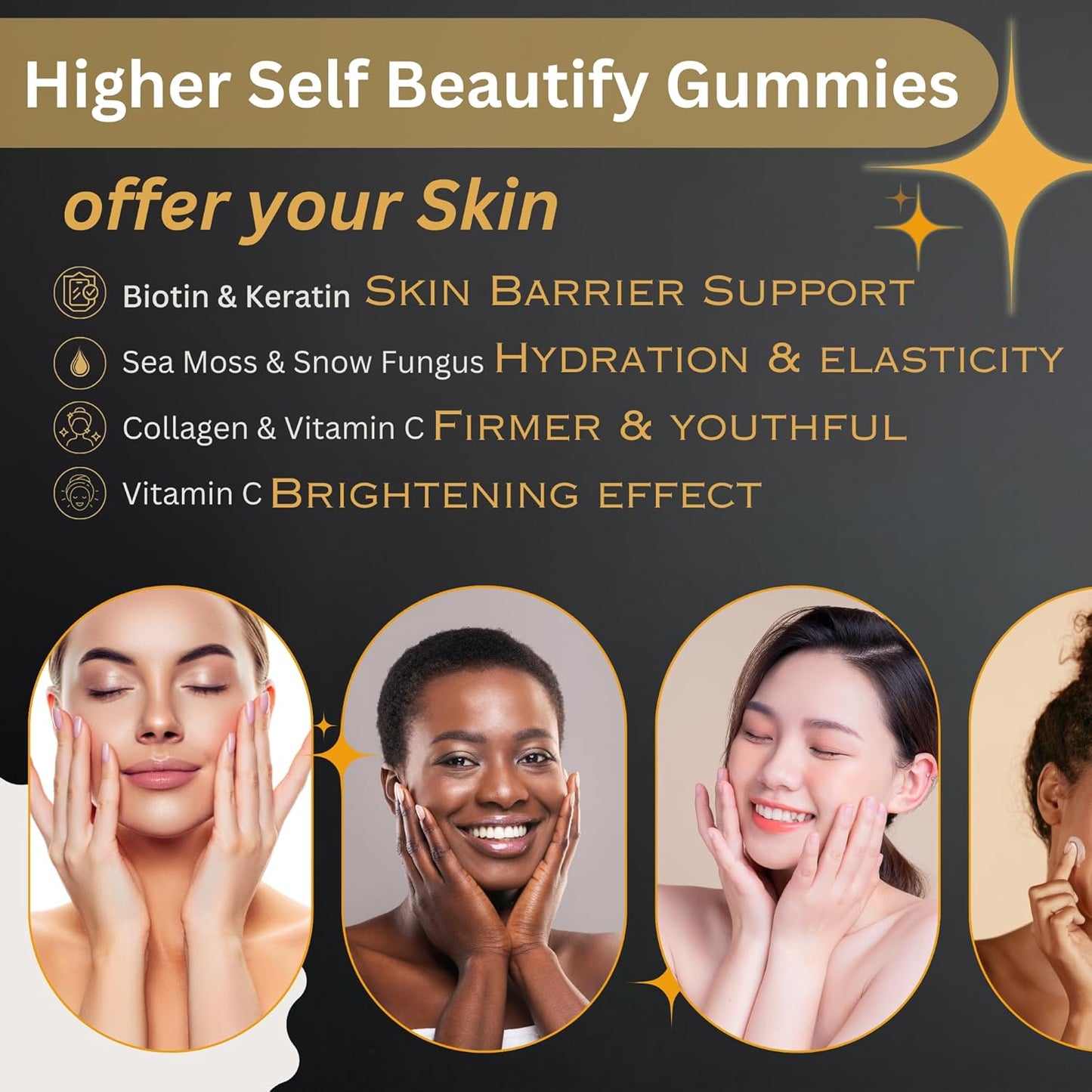 MYCOJOY Higher SELF™ Beautify Gummies with Sea Moss, Biotin, Snow Fungus, Aloe Vera for Hair, Skin, Nails - 60 Vegan Rose Flavor Gummies