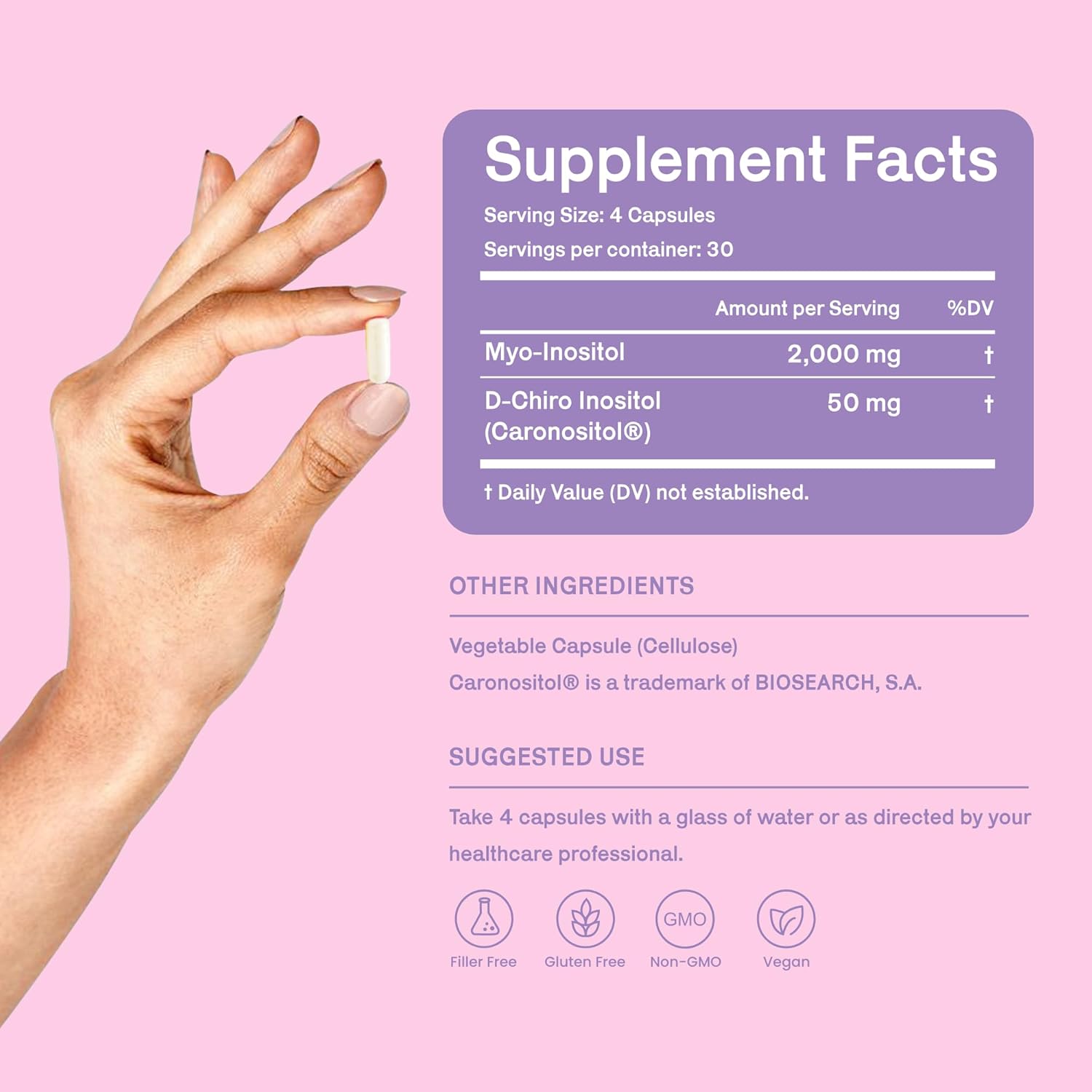 Myo & D Chiro Inositol Capsules for Ovarian Function Support - Hormonal Balance Supplement with 40:1 Ratio - 120 Capsules