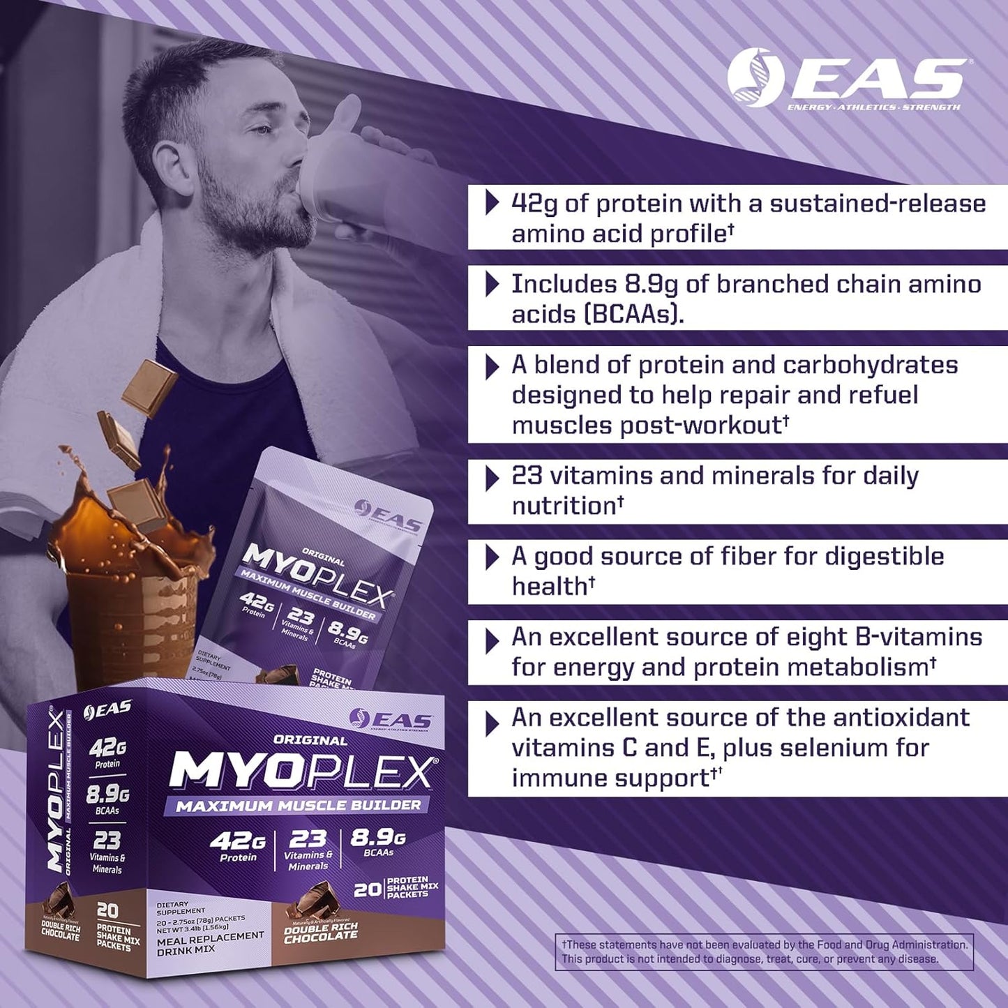 Myoplex Maximum Muscle Builder Protein Drink Mix - Vanilla Ice Cream Flavor - 42g Protein - 20 Packets