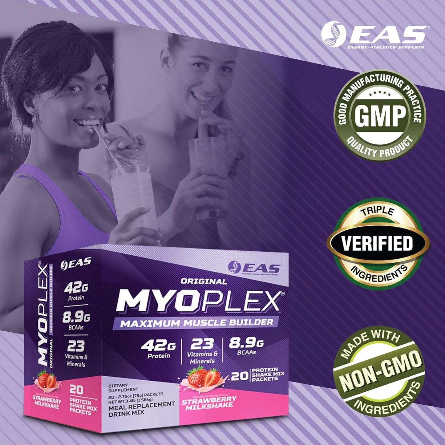 Myoplex Maximum Muscle Builder Protein Drink Mix - Vanilla Ice Cream Flavor - 42g Protein - 20 Packets