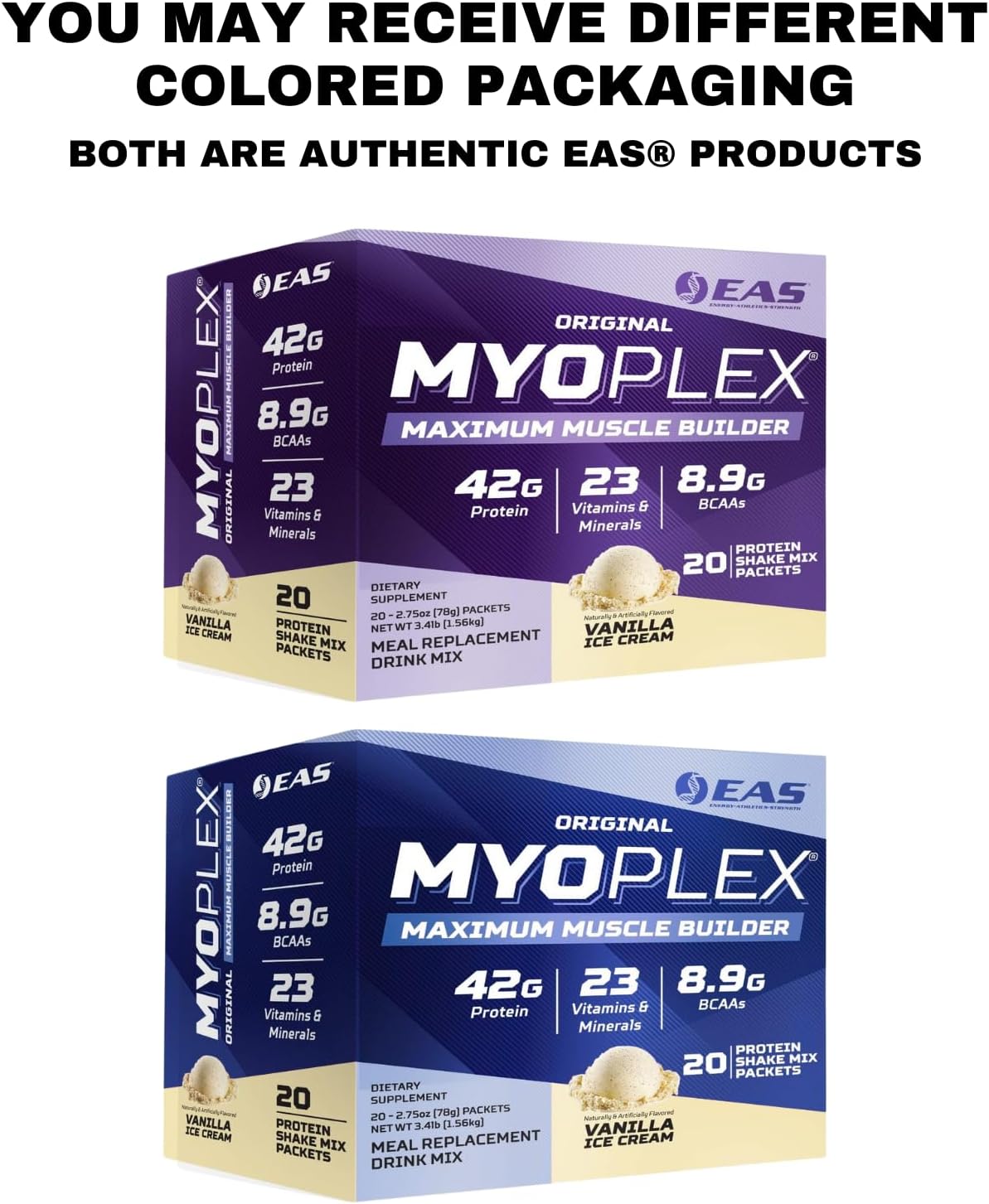Myoplex Maximum Muscle Builder Protein Drink Mix - Vanilla Ice Cream Flavor - 42g Protein - 20 Packets