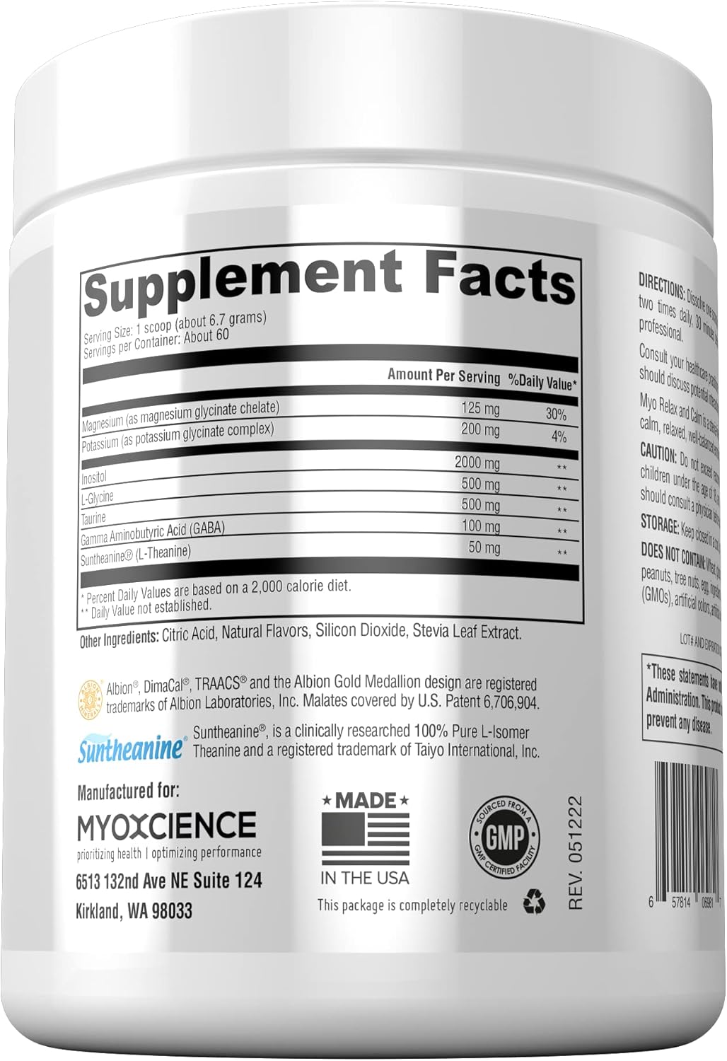 Myoxcience Myo Relax & Calm Supplement - Supports Sleep, Neurotransmitters, and Hormones - Berry Flavor