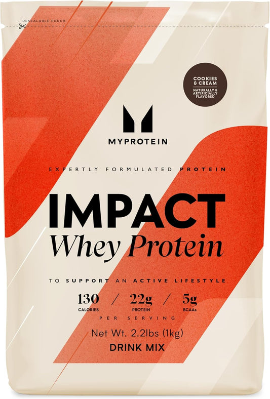 Myprotein Cookies & Cream Impact Whey Protein Powder - 2.2 Lbs (32 Servings) - 22g Protein & 5g BCAA Per Serving - Protein Shake for Enhanced Performance - BoostGo Australia