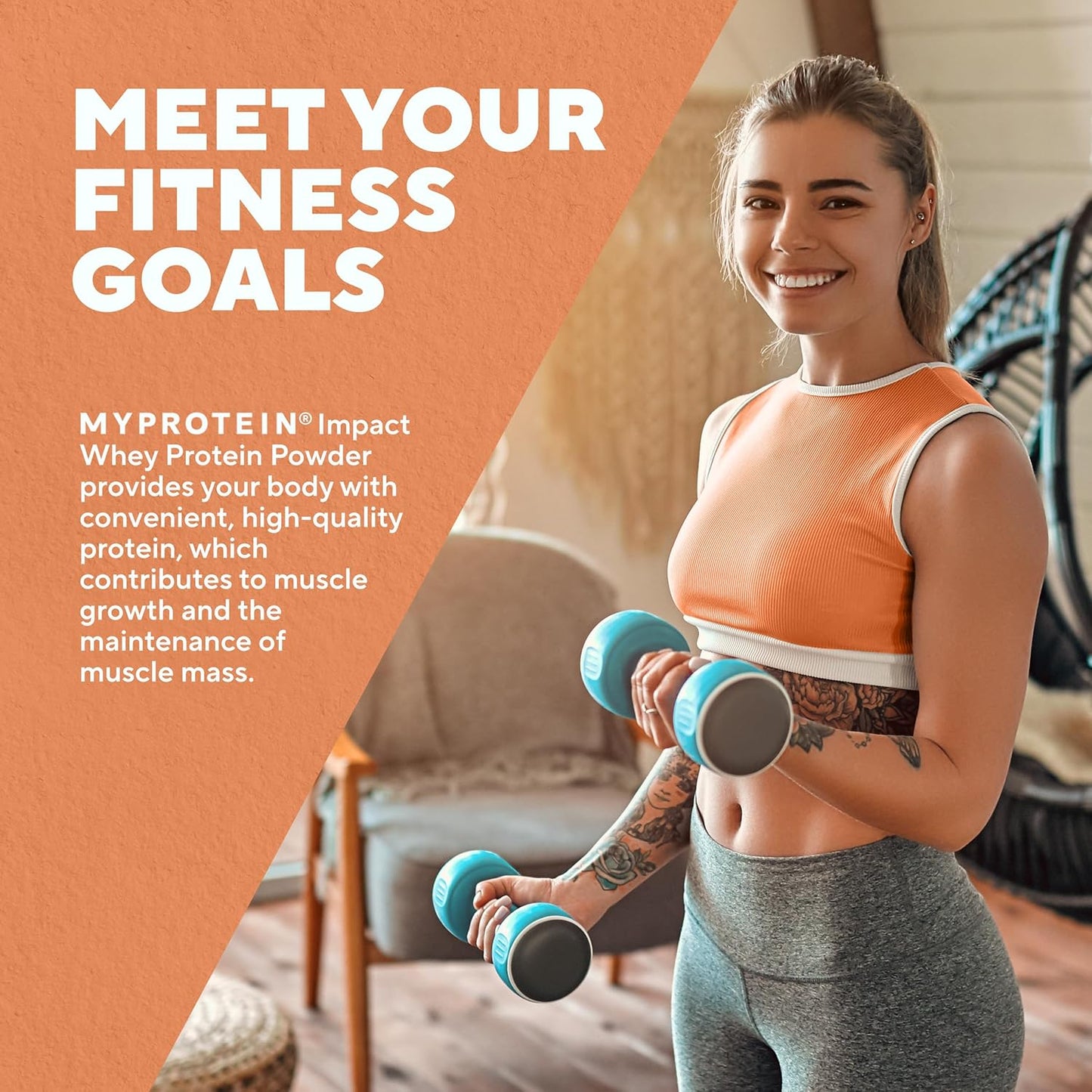 Myprotein Impact Whey Protein Powder - Unflavored, 2.2 Lbs (33 Servings) - 22g Protein & 5g BCAA - Performance Shake