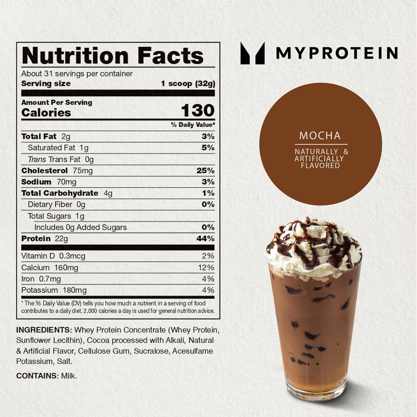Myprotein Impact Whey Protein Powder Mocha - 2.2lbs (31 Servings) - 22g Protein & 5g BCAA - Performance Shake