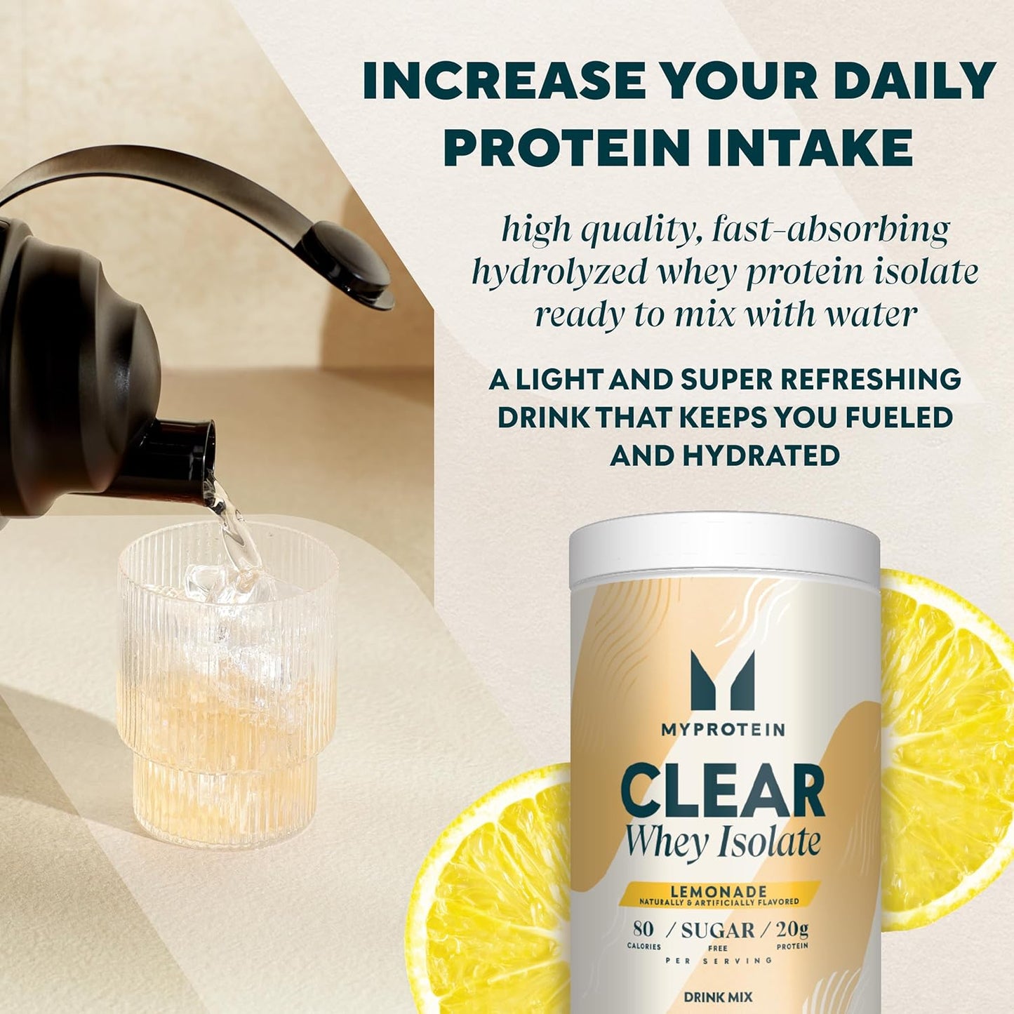 Myprotein Lemonade Clear Whey Isolate Protein Powder - 1.1 Lb (20 Servings), 20g Protein, Naturally Flavored Drink Mix - BoostGo Australia