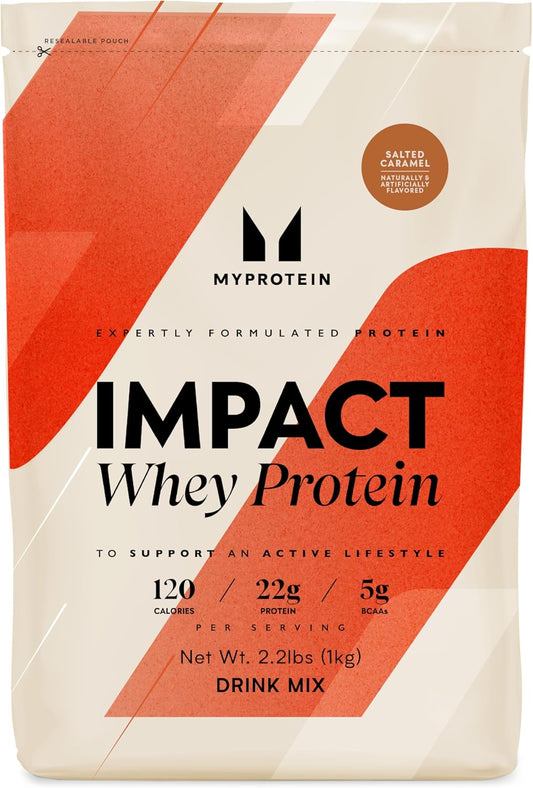 Myprotein Salted Caramel Impact Whey Protein Powder - 2.2 Lbs (31 Servings) - 22g Protein & 5g BCAA - Protein Shake for Performance