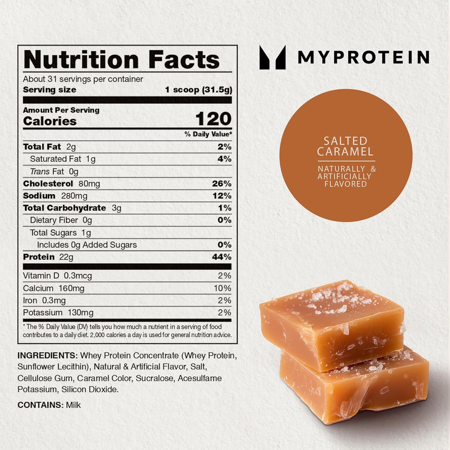 Myprotein Salted Caramel Impact Whey Protein Powder - 2.2 Lbs (31 Servings) - 22g Protein & 5g BCAA - Protein Shake for Performance