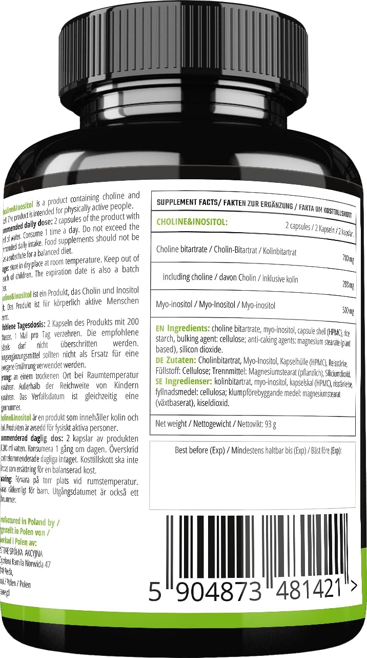 MZ Choline and Inositol Supplement - 120 Capsules, 1200mg - 2 Month Supply - Supports Mind Clarity and Relaxation