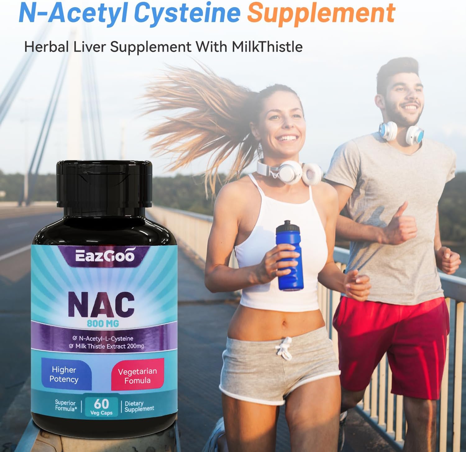 N-Acetyl Cysteine 800mg Supplement with Milk Thistle 200mg - Non-GMO, Gluten Free - 60 Capsules by EAZGOO