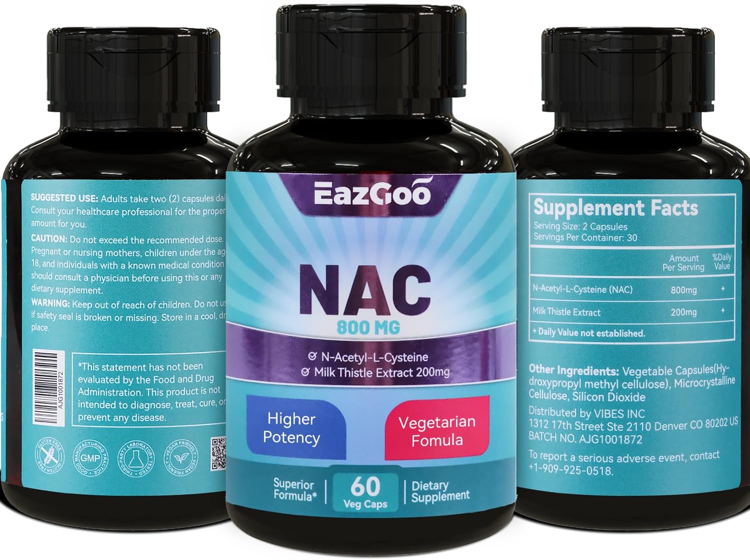 N-Acetyl Cysteine 800mg Supplement with Milk Thistle 200mg - Non-GMO, Gluten Free - 60 Capsules by EAZGOO