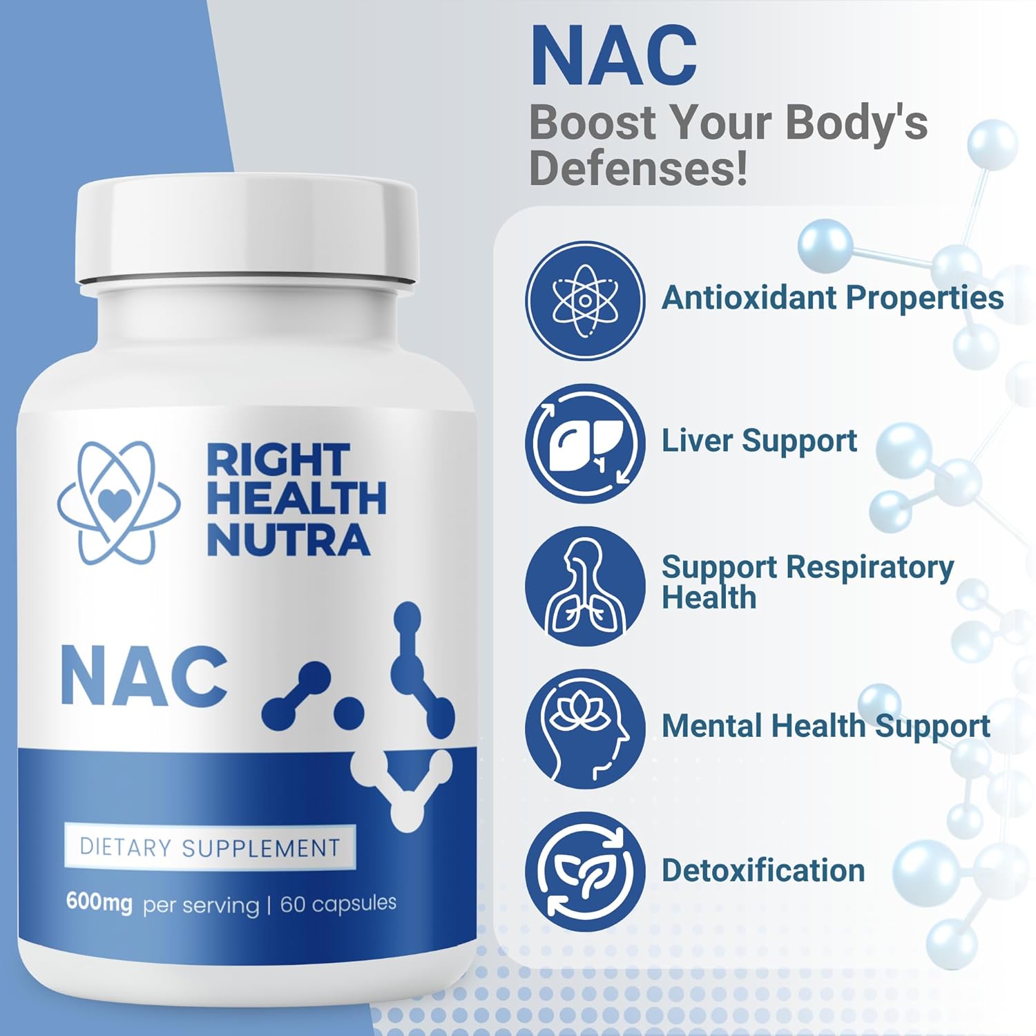 N-Acetyl Cysteine Antioxidant Supplement 600mg - 60 Capsules for Liver Care & Immunity - Gluten-Free - Boosts Glutathione