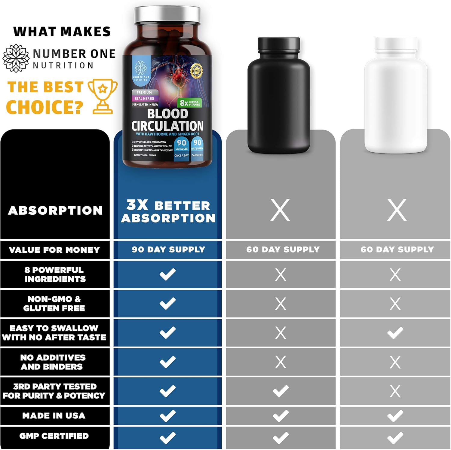 N1N Premium Blood Circulation Supplement with 8 Powerful Herbs & Vitamins, Omega 3 6 9 + DHA Gummies - 2 Pack Bundle