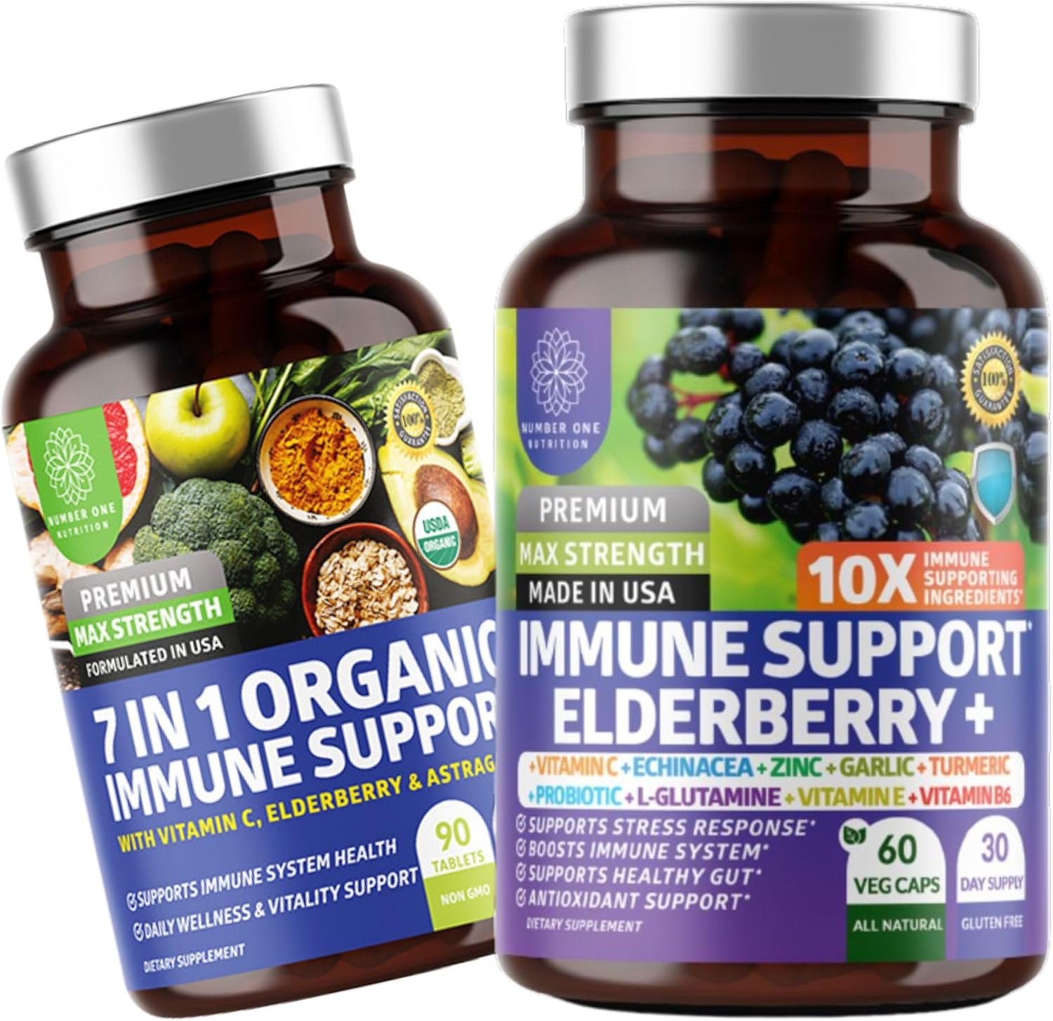 N1N Premium Elderberry Immune Support Supplement Bundle - 10 Potent Ingredients, 7 in 1 Formula - USDA Organic - 2 Pack