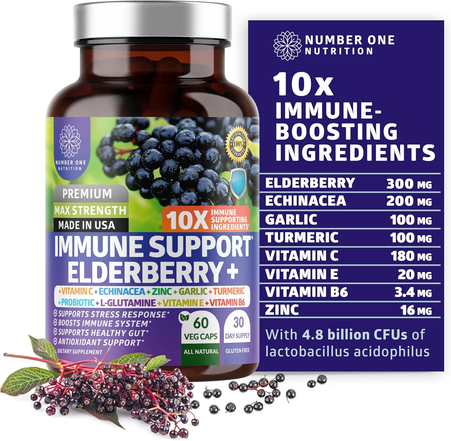 N1N Premium Elderberry Immune Support Supplement Bundle - 10 Potent Ingredients, 7 in 1 Formula - USDA Organic - 2 Pack