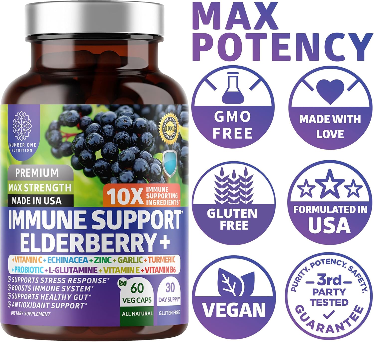 N1N Premium Elderberry Immune Support Supplement Bundle - 10 Potent Ingredients, 7 in 1 Formula - USDA Organic - 2 Pack