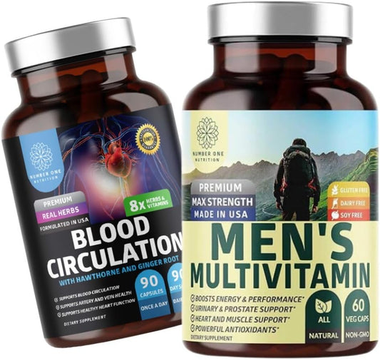 N1N Premium Men's Daily Multivitamin with Blood Circulation Supplement - 2 Pack Bundle, Vitamin A C E D, Magnesium, Zinc, 8 Powerful Herbs & Vitamins