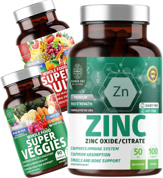 N1N Premium Super Fruits & Veggies Supplement with Aloe Vera, Vitamins, and Zinc 50mg - 2 Pack Bundle