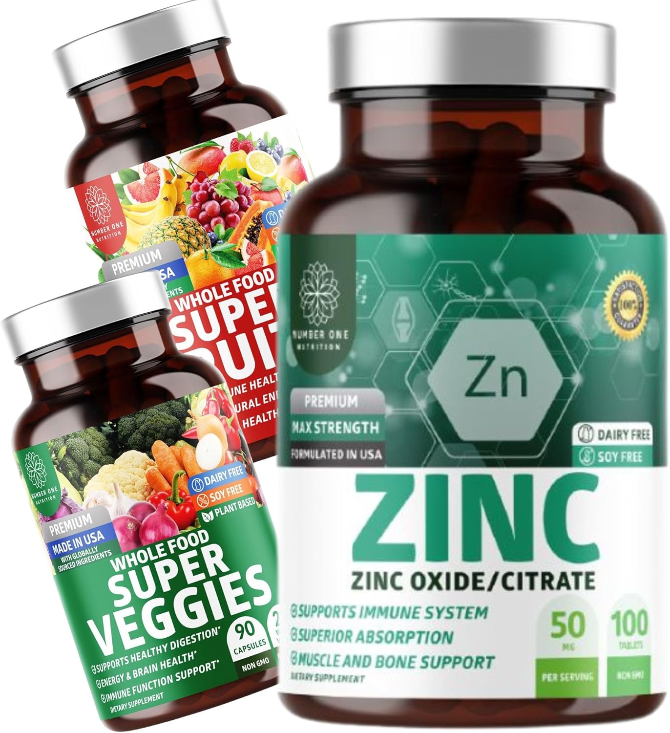 N1N Premium Super Fruits & Veggies Supplement with Aloe Vera, Vitamins, and Zinc 50mg - 2 Pack Bundle