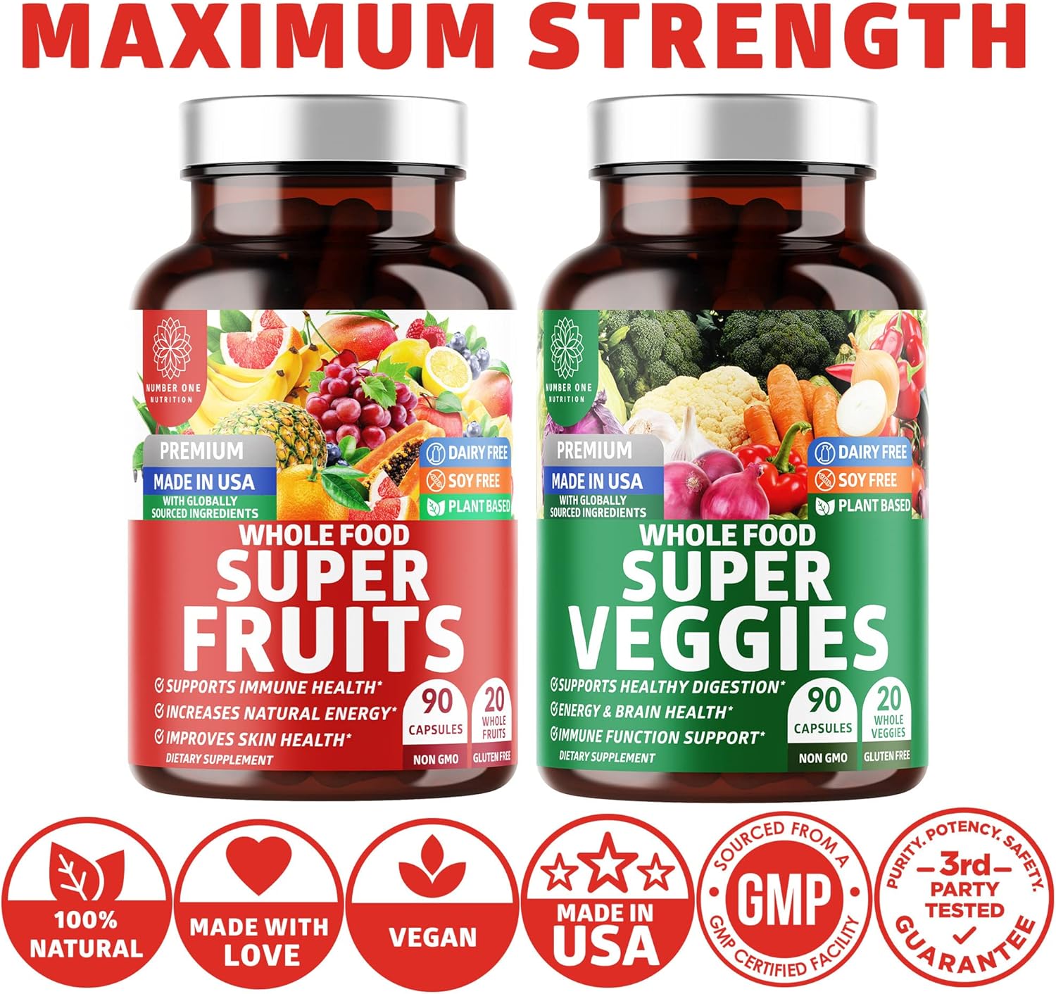 N1N Premium Super Fruits & Veggies Supplement with Aloe Vera, Vitamins, and Zinc 50mg - 2 Pack Bundle