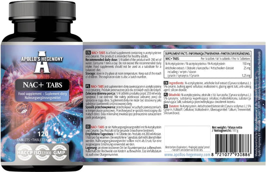 NAC+ 150mg Supplement with Artichoke Extract - 120 Vegan Tablets, Supports Liver Health and Detox, Amino Acid Dietary Supplement