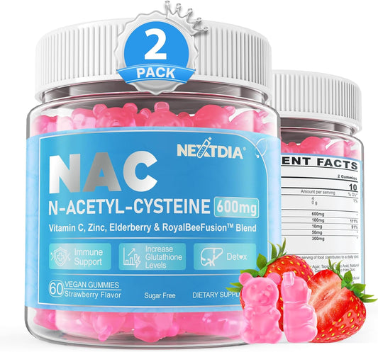 NAC Gummies with Vitamin C, Zinc, Elderberry for Respiratory & Liver Support - 600mg Antioxidant Gummies, Sugar-Free - 120 Ct