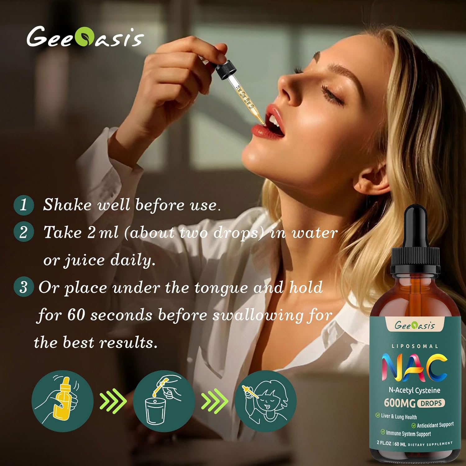 NAC Liposomal Liquid Supplement with Quercetin & Zinc for Liver & Lung Support - 600mg N Acetyl Cysteine Drops for Immune & Skin Health - 2 Fl Oz