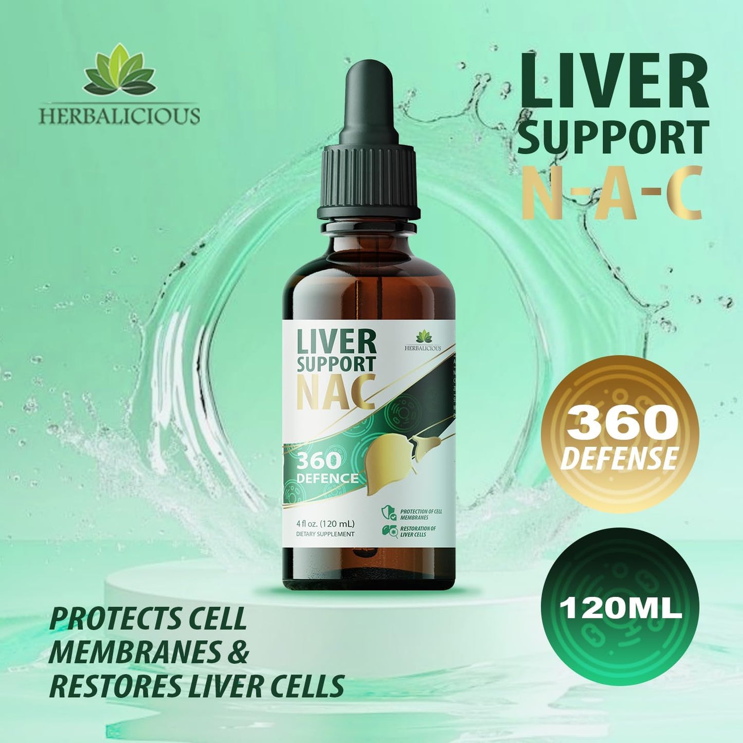 NAC Liver Support Liquid Formula with Milk Thistle, Dandelion Root, and Turmeric - Promotes Liver Detox - 4 fl oz