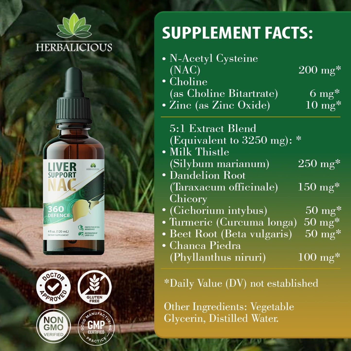 NAC Liver Support Liquid Formula with Milk Thistle, Dandelion Root, and Turmeric - Promotes Liver Detox - 4 fl oz