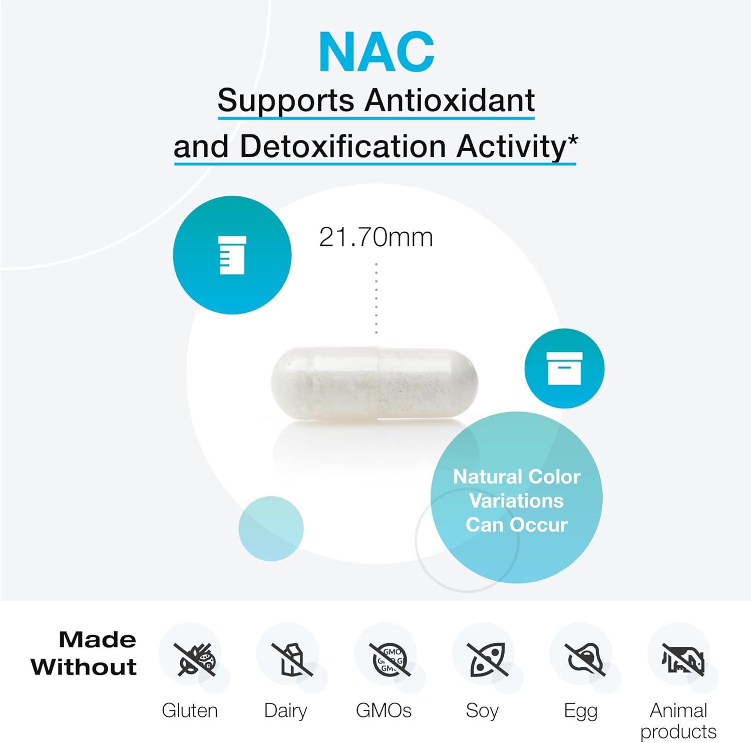 NAC N-Acetyl-Cysteine 600mg Capsules - Antioxidant & Liver Detox Support for Glutathione Synthesis - Non-GMO Supplement (60 Count)