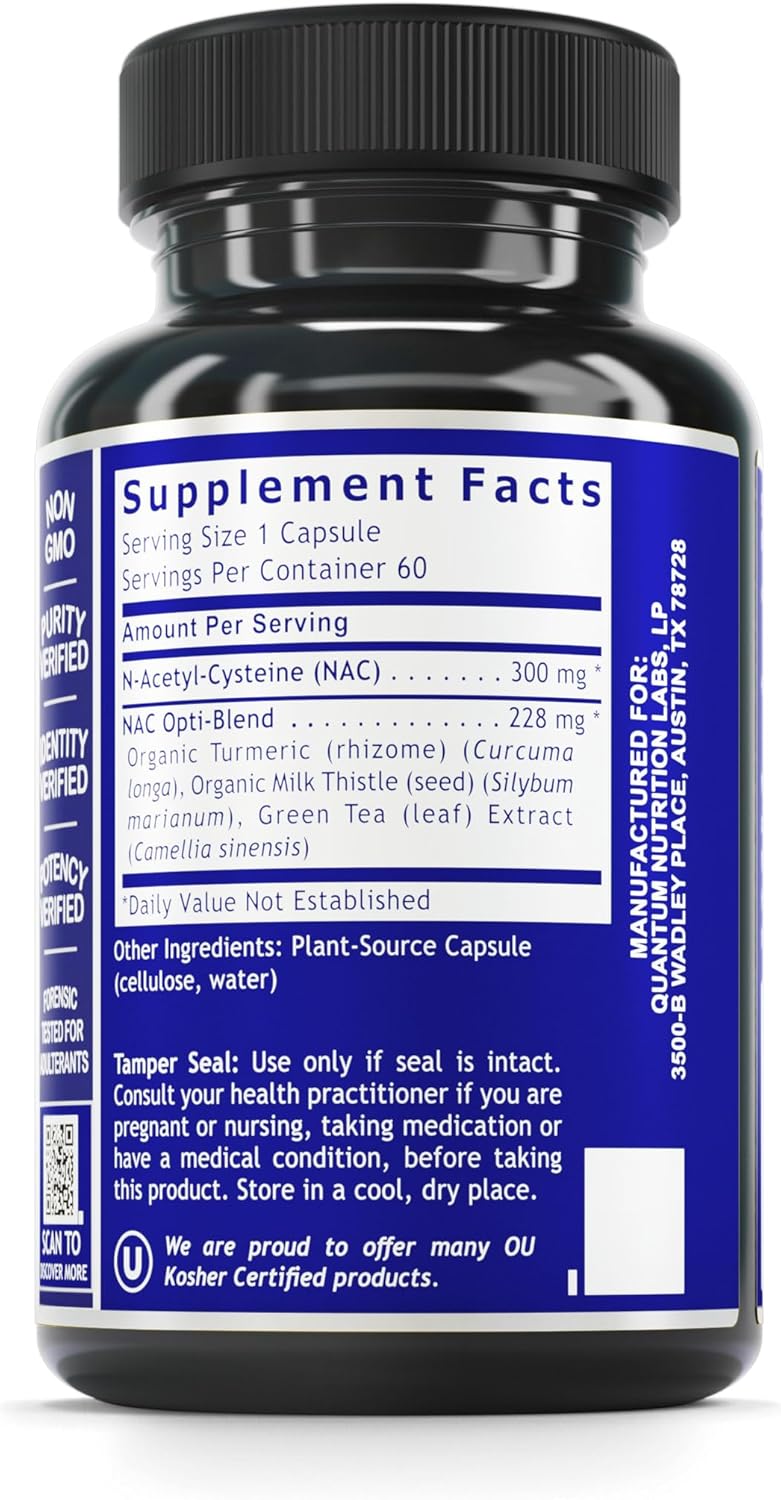 NAC Supplement for Liver & Immune Support - 300mg Per Capsule - 60 Vegetarian Capsules by Quantum Nutrition Labs