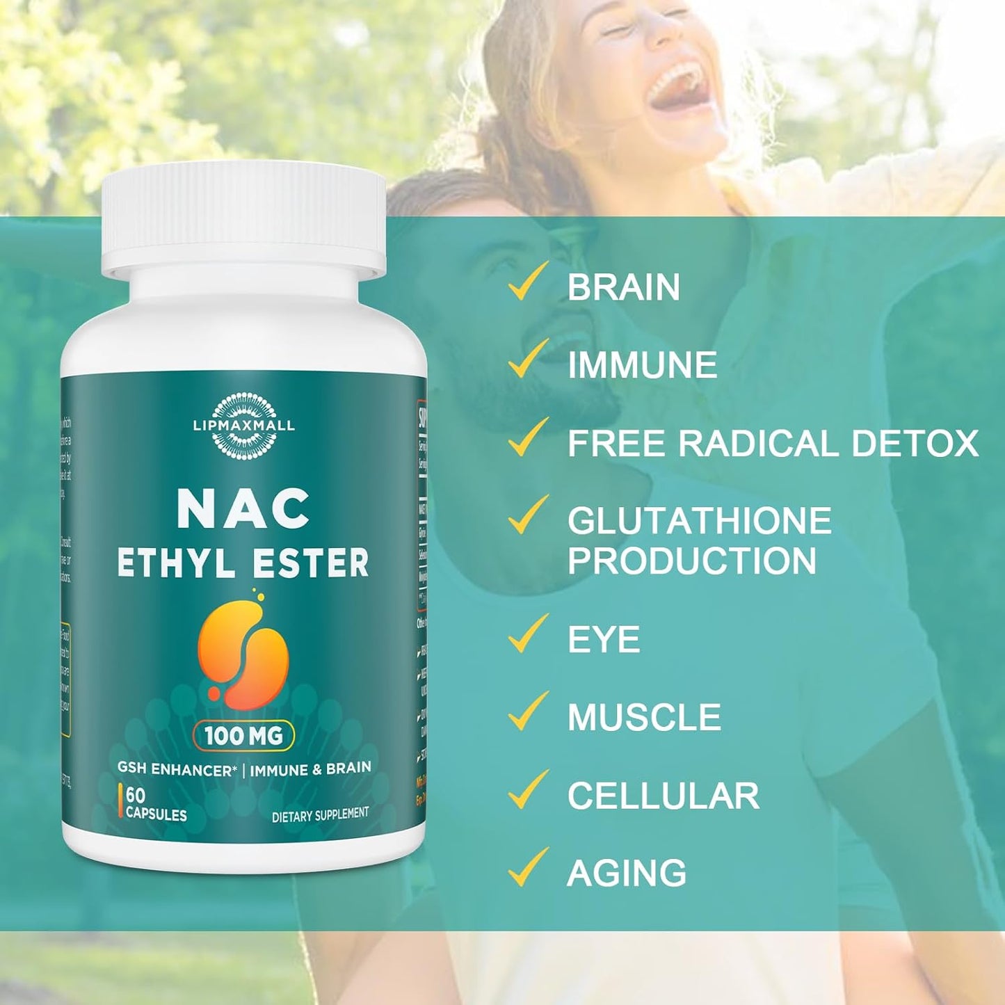 NACET Lipmaxmall N-Acetyl Cysteine Ethyl Ester Capsules with Glycine for Immune System Support - 60 Capsules - 100mg