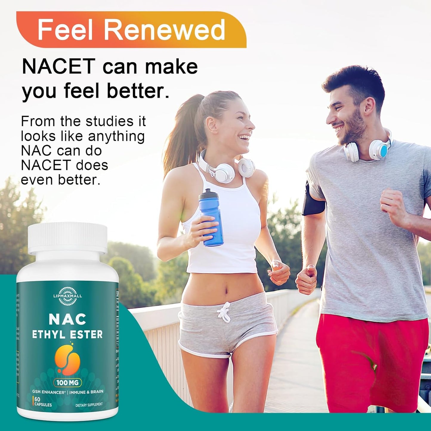 NACET Lipmaxmall N-Acetyl Cysteine Ethyl Ester Capsules with Glycine for Immune System Support - 60 Capsules - 100mg