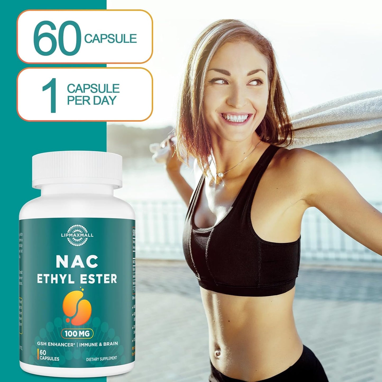 NACET Lipmaxmall N-Acetyl Cysteine Ethyl Ester Capsules with Glycine for Immune System Support - 60 Capsules - 100mg