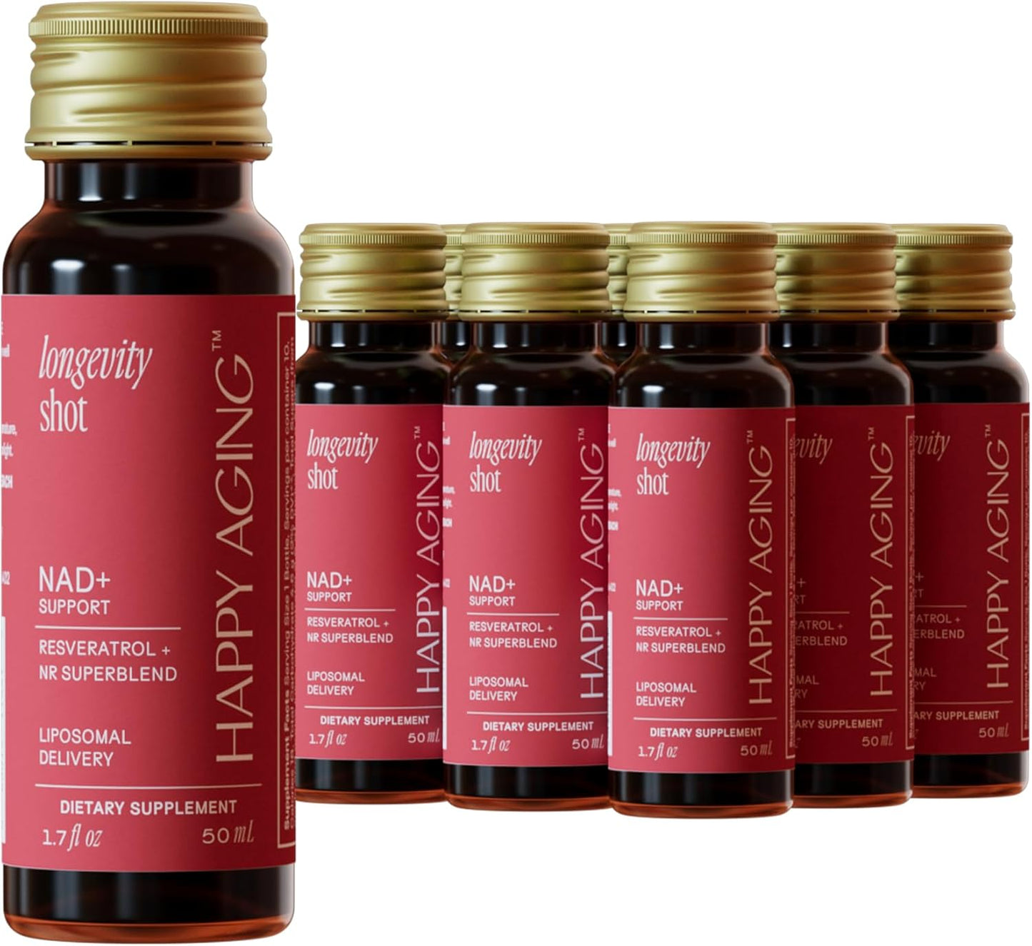 NAD+ Longevity Shots with Liposomal NR, Resveratrol, Ceramides & Antioxidants - Skin Firming & Brain Health - 10 Shots, 5 Weeks