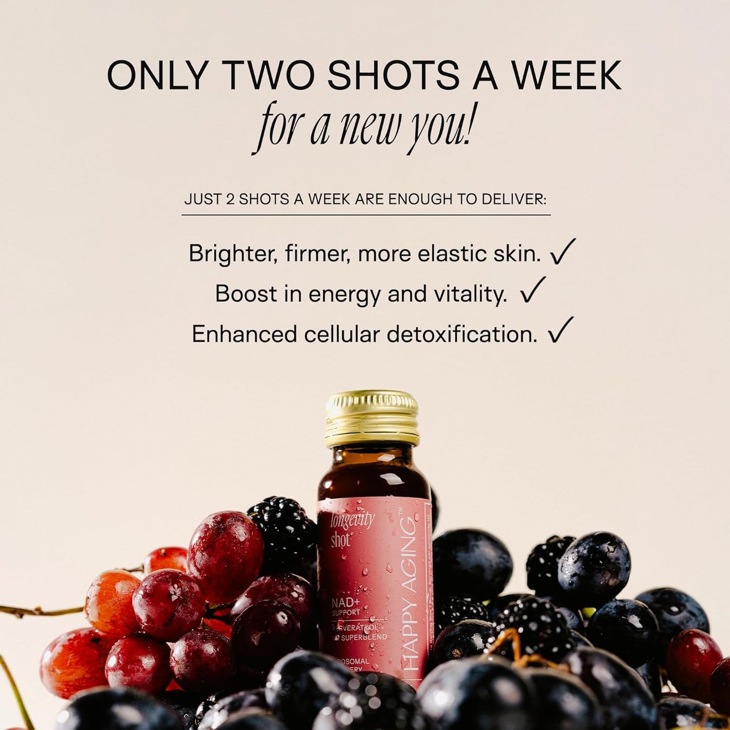 NAD+ Longevity Shots with Liposomal NR, Resveratrol, Ceramides & Antioxidants - Skin Firming & Brain Health - 10 Shots, 5 Weeks