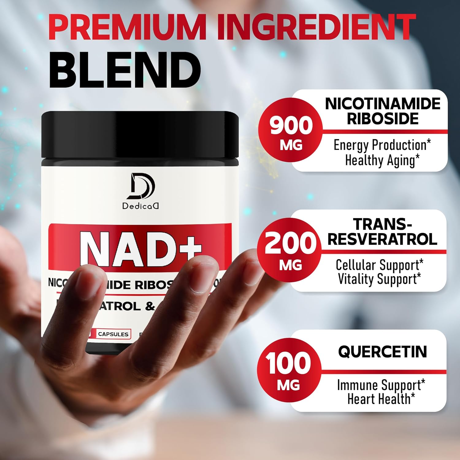 NAD Nicotinamide Riboside Supplement with Trans-Resveratrol and Quercetin for Cellular Energy, Vitality, and Healthy Aging - 60 Capsules - BoostGo Australia