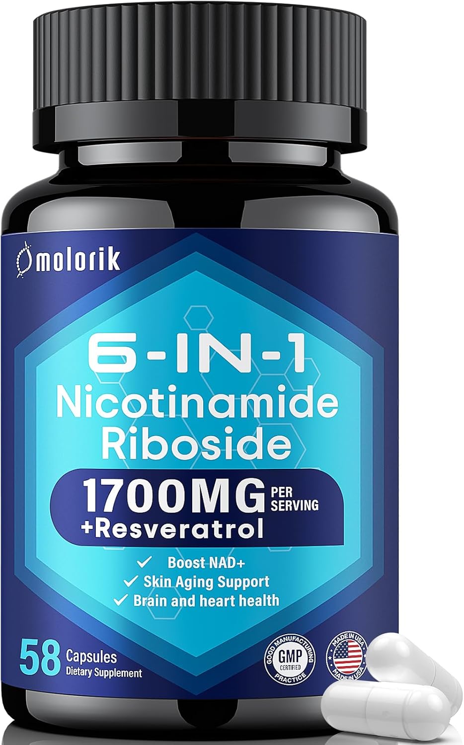 NAD+ Supplement with Nicotinamide Riboside 1700mg, Trimethylglycine, Resveratrol, Vitamin C, Niacin (B3) for Anti-Aging and Healthy Skin - BoostGo Australia